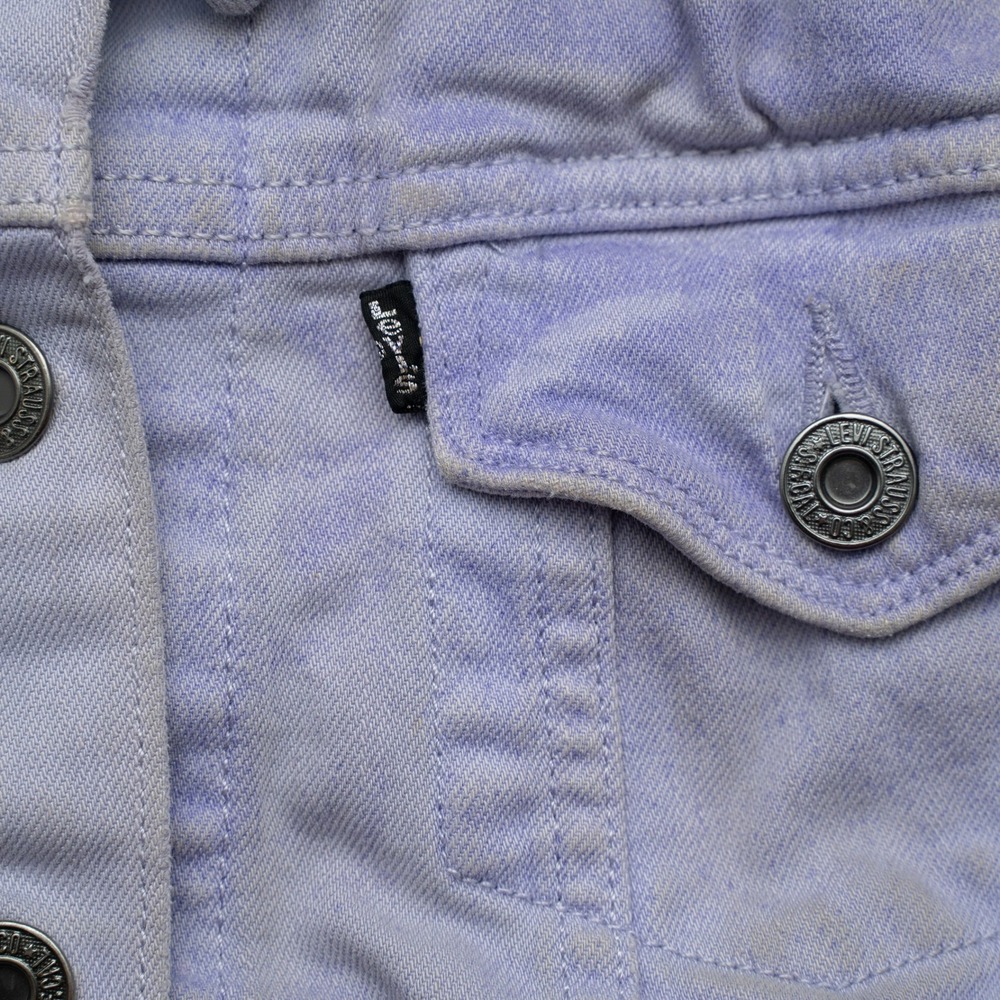 Y2k Levi's Denim Jean Jacket Womens M Lavender Tie Dye Trucker Cropped Style - Picture 5 of 8